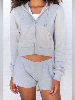 Brandy Melville J.Galt Hoodie Womens XS Faded Green Full Zip Cropped Sweatshirt